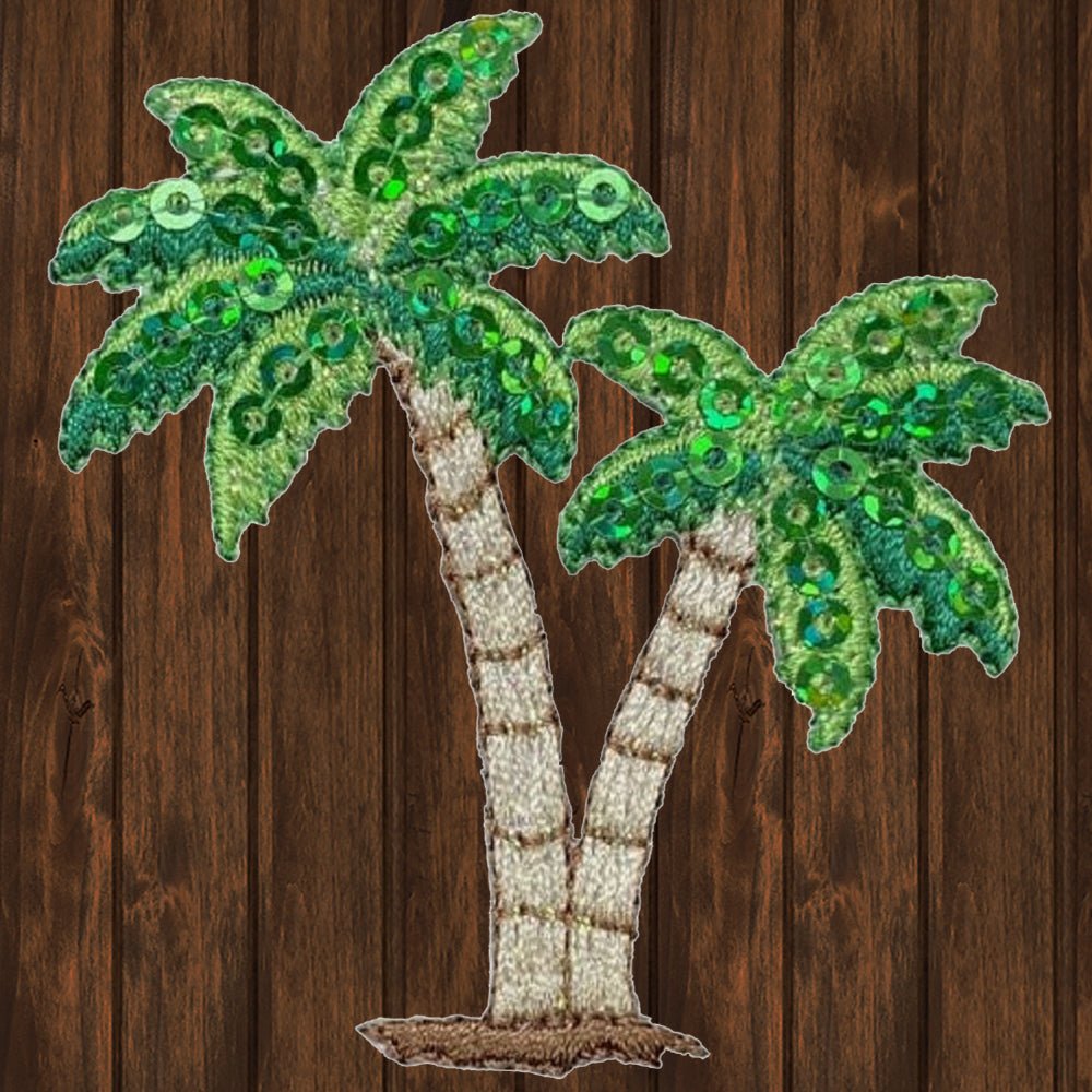 Medium Sequin Palm Trees Embroidered Patch — Iron On