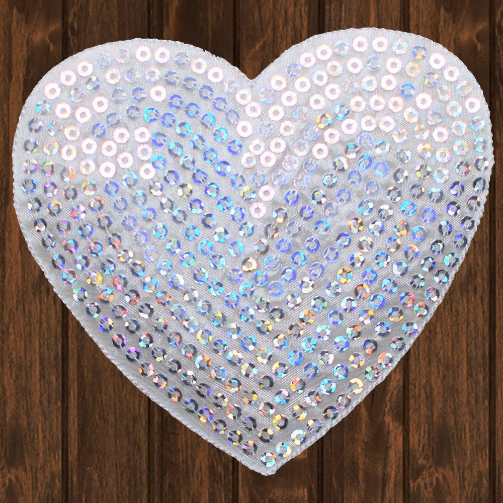 Love Applique Sequin Silver Iron On Craft Patch
