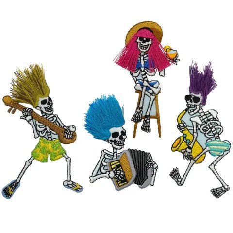 Skeleton Band Applique Patch Set - Music Instruments Musicians Concert (Iron on)