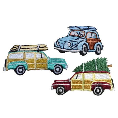 Woodie Station Wagons & Car Applique Patch Set - Surf, Holiday (3-Pack, Iron on)