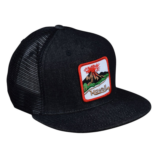 Hawaii Volcano Trucker Hat by LET'S BE IRIE - Black Denim Snapback - Let's Be Irie™