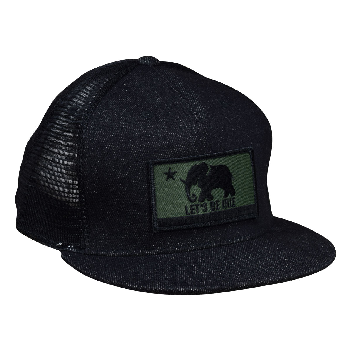 LET'S BE IRIE Trucker Hat - California Irie Flag, Black Denim Snapback - Let's Be Irie™