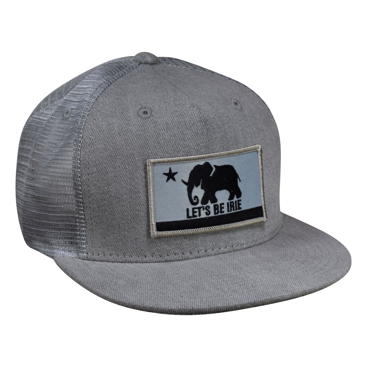 LET'S BE IRIE Trucker Hat - California Irie Flag, Gray Denim Snapback - Let's Be Irie™