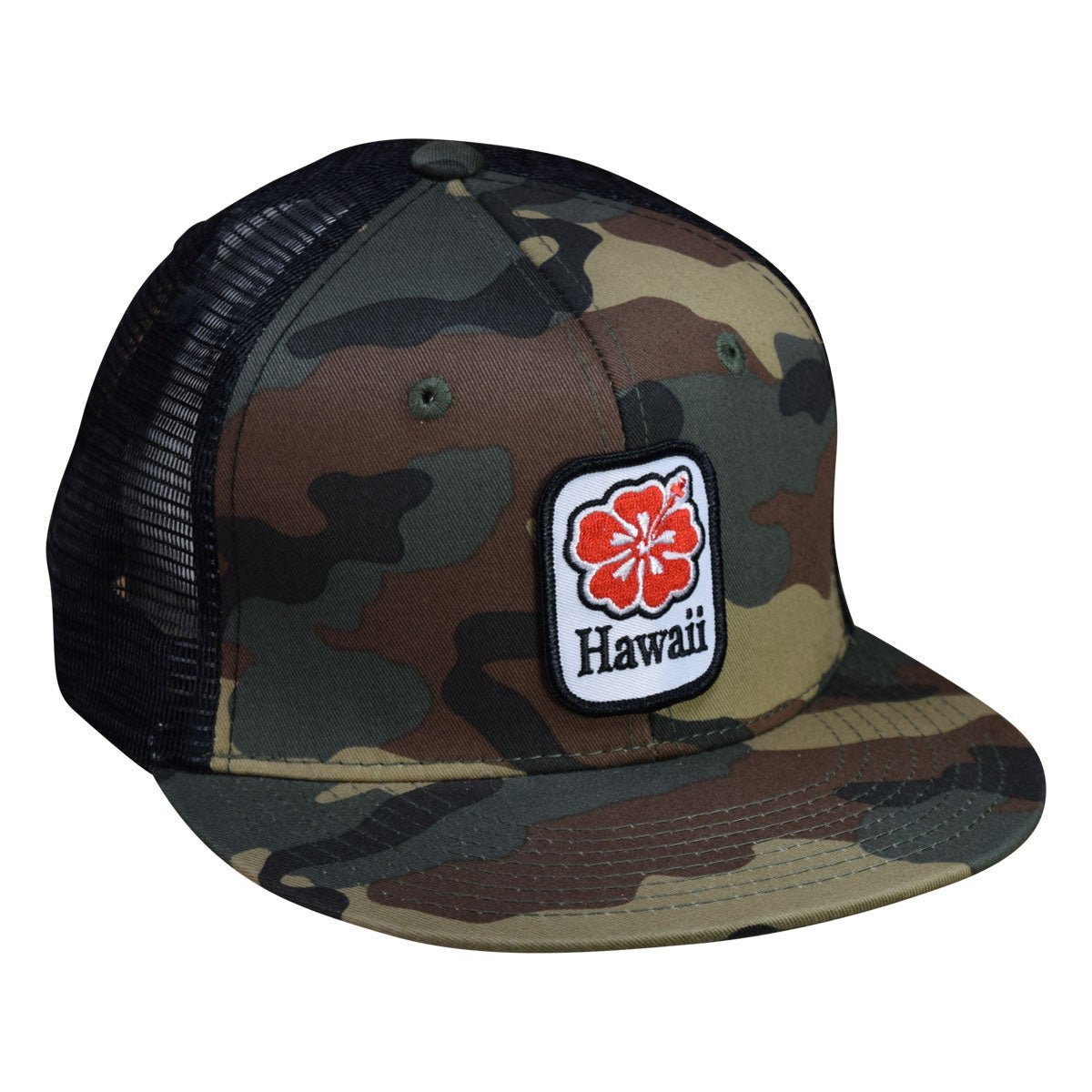 Hawaii Hibiscus Trucker Hat by LET'S BE IRIE - Camo and Black Snapback - Let's Be Irie™