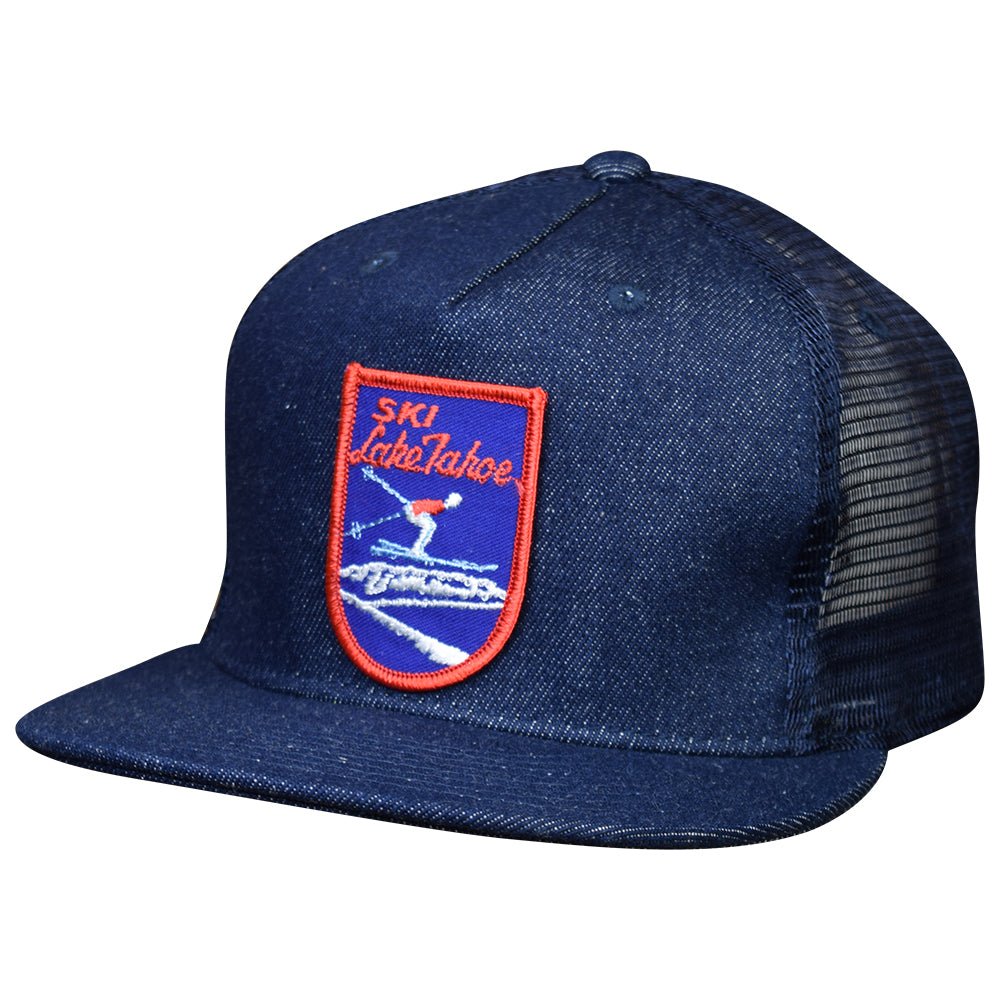 Lake Tahoe Hat - California, Vintage Ski Patch, Blue Denim Trucker - Paddy's Patches