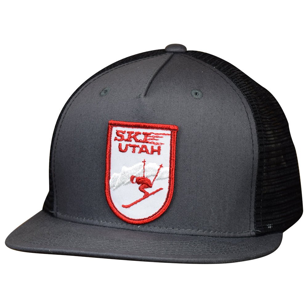 Ski Utah Trucker Hat - Authentic Vintage Patch, Gray/Black UT Snapback Cap - Paddy's Patches