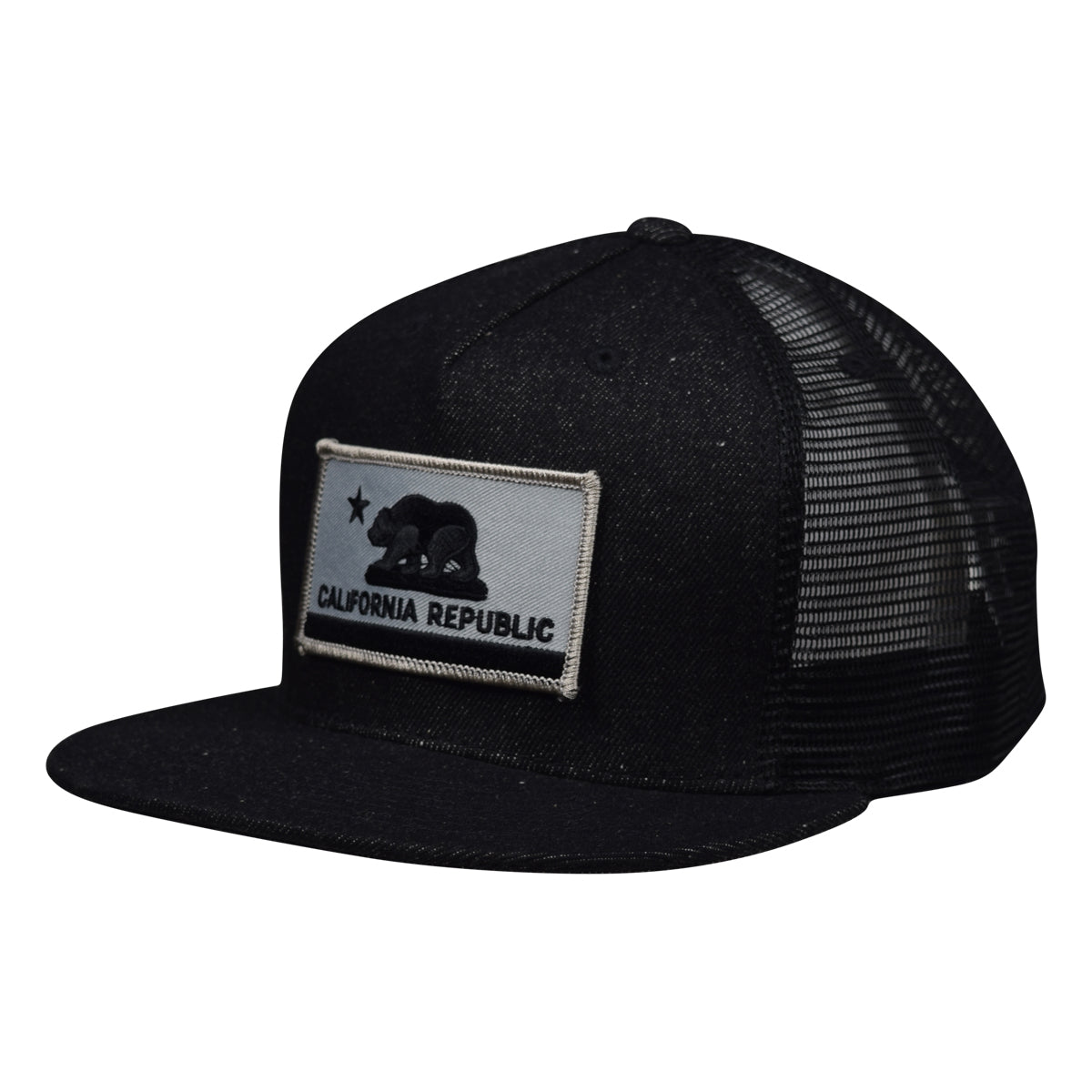 California Republic Trucker Hat - Black Denim Hat with Gray Flag by LET'S BE IRIE - Let's Be Irie™