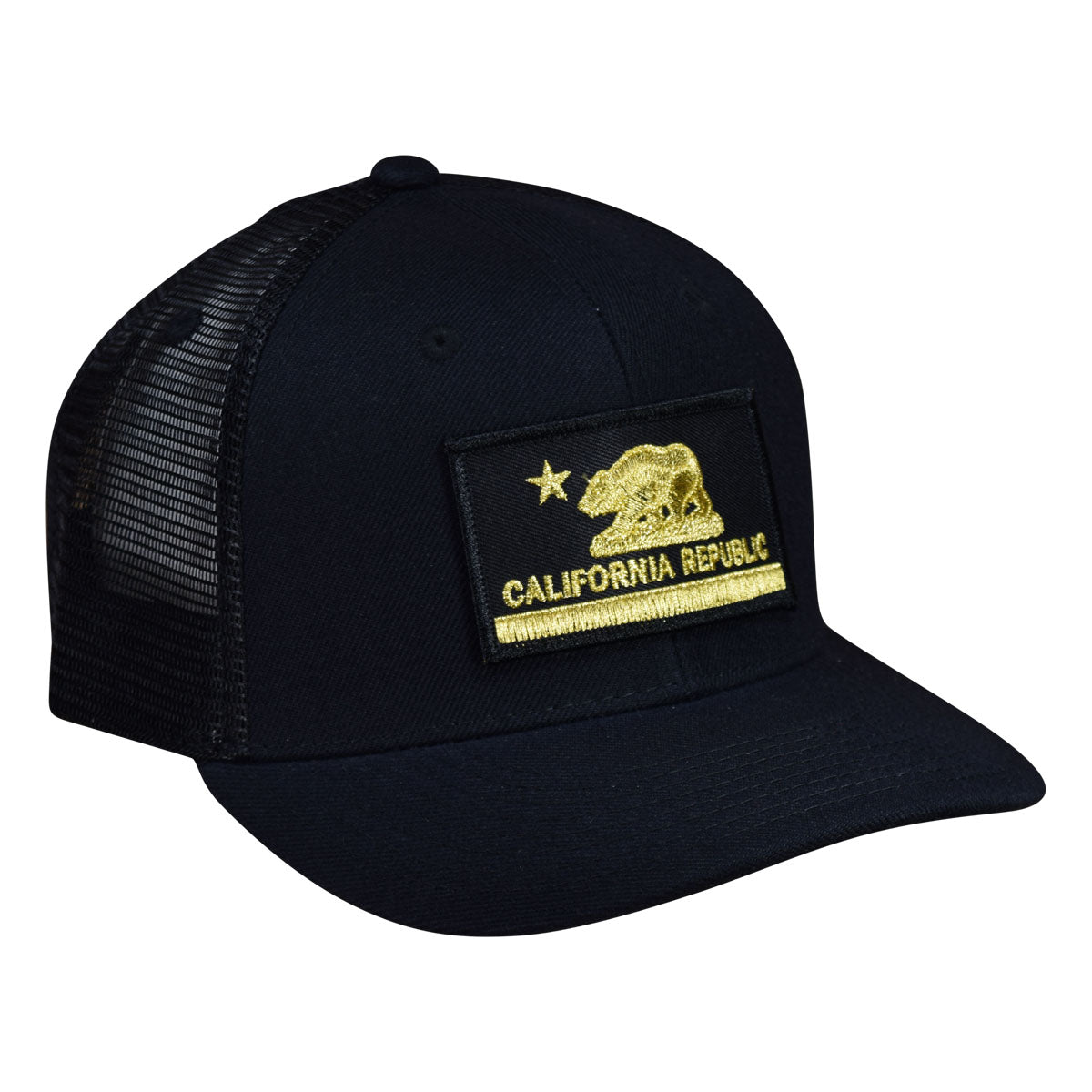 California Republic Trucker Hat by LET'S BE IRIE - Black and Gold, Curved Bill - Let's Be Irie™