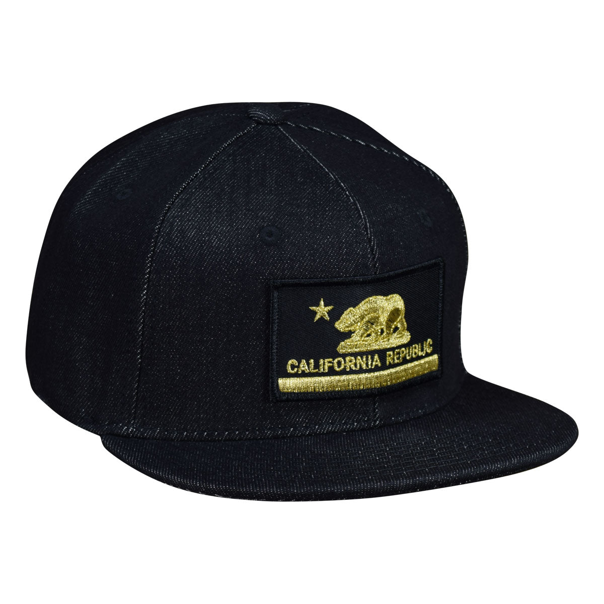 California Republic Snapback Hat by LET'S BE IRIE - Black and Gold, Denim - Let's Be Irie™