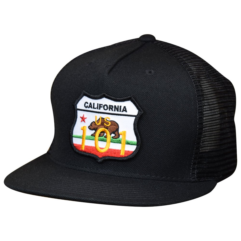 California Highway 101 Hat - CA Grizzly Bear, Black Trucker, Snapback Cap - Paddy's Patches