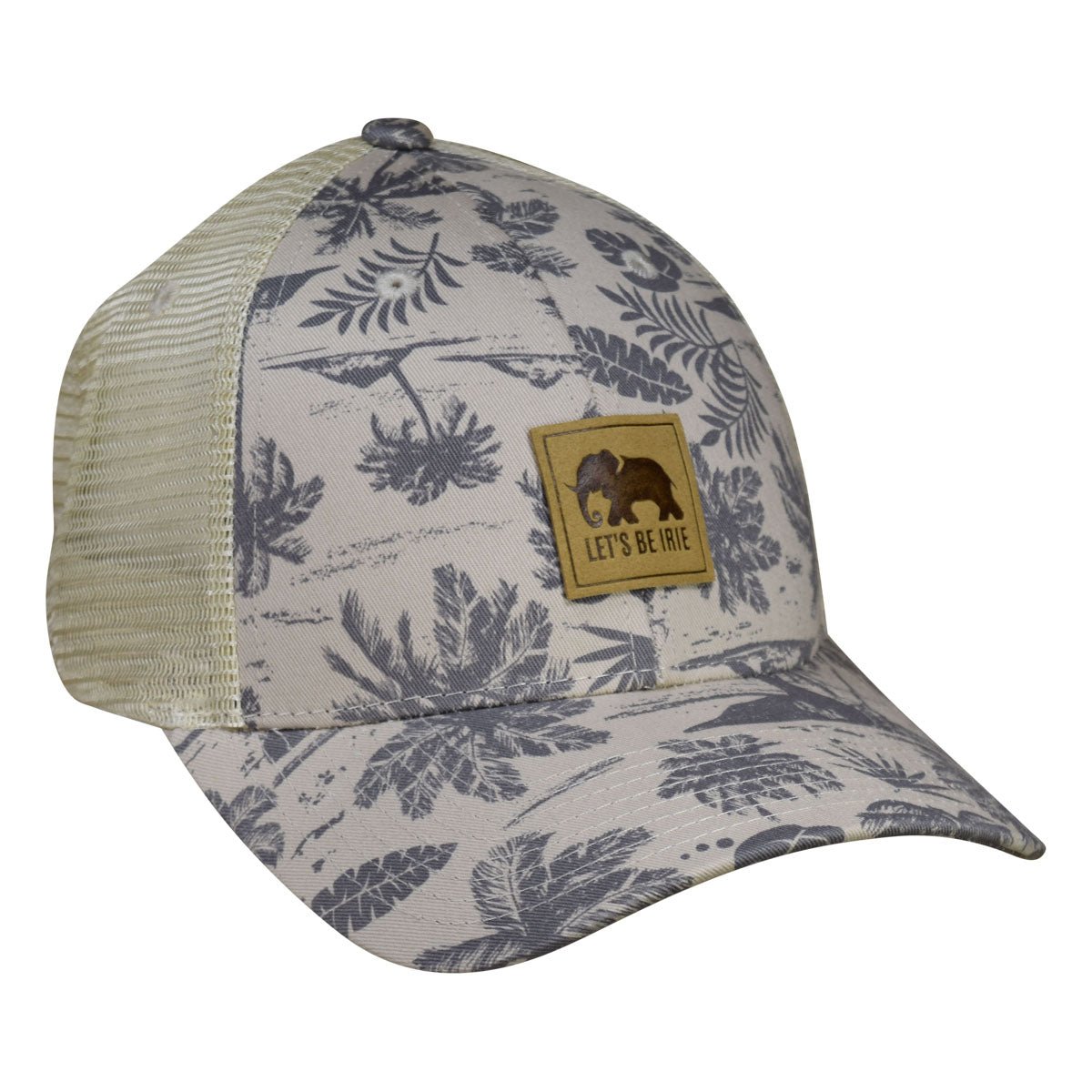 Tropical Elephant Trucker Hat by LET'S BE IRIE - Palm Trees, Tan and Gray - Let's Be Irie™