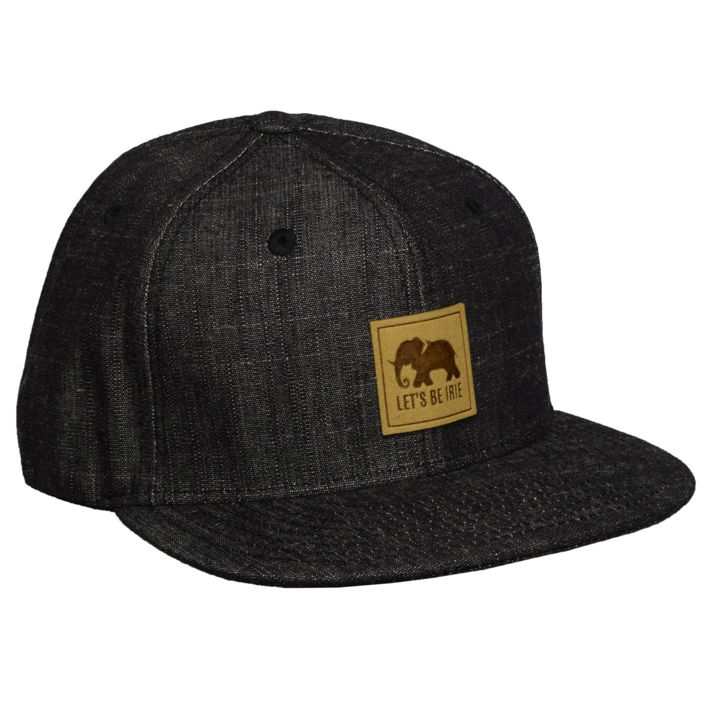 Elephant "Let's Be Irie" Logo Snapback Hat - Washed Black Denim Cap - Paddy's Patches