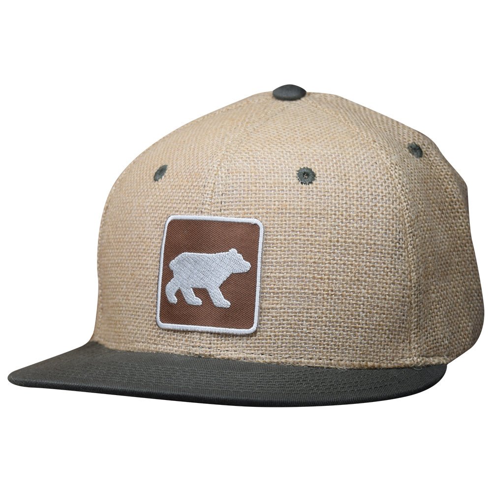 Bear Snapback Hat - Jute Cap, Olive Bill, Wildlife Viewing Recreation Sign - Paddy's Patches