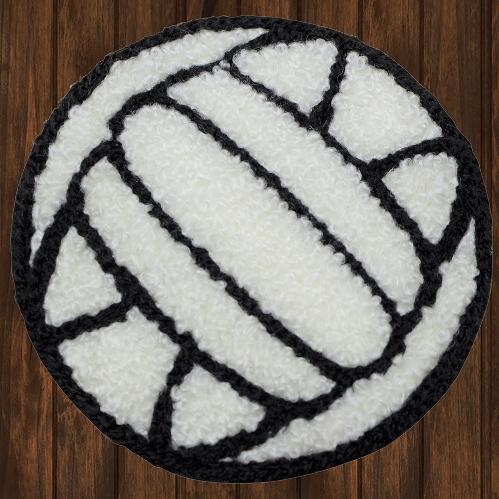 embroidered iron on sew on chenille white volleyball