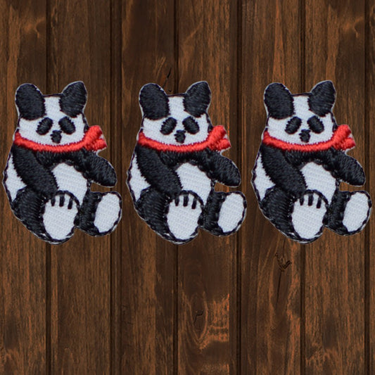 embroidered iron on sew on patch 3 pack panda