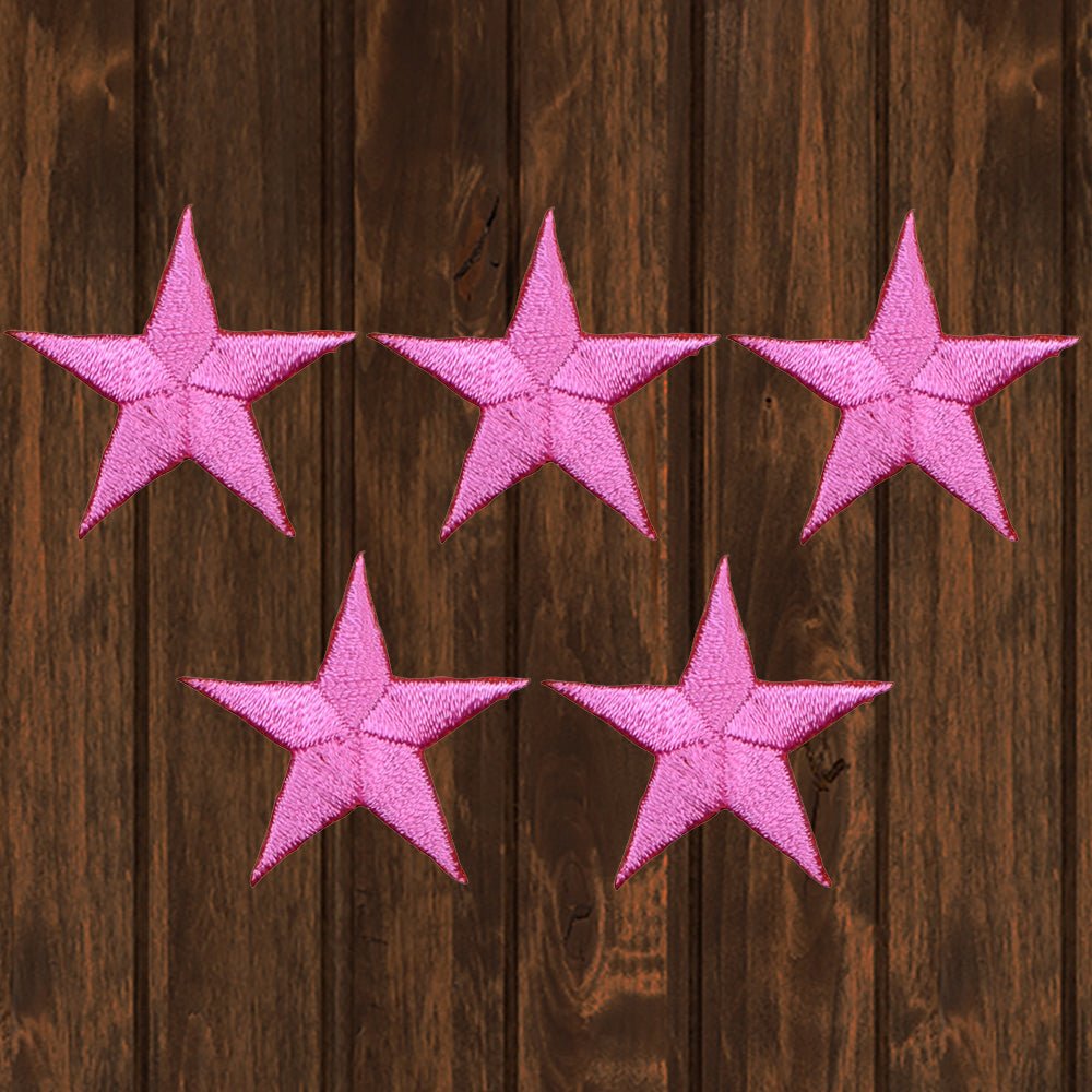 embroidered iron on sew on patch 5 pack pink stars 1.25"