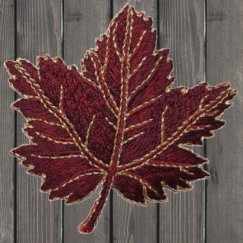 embroidered iron on sew on patch Fall Maple Burgundy Leaf 2