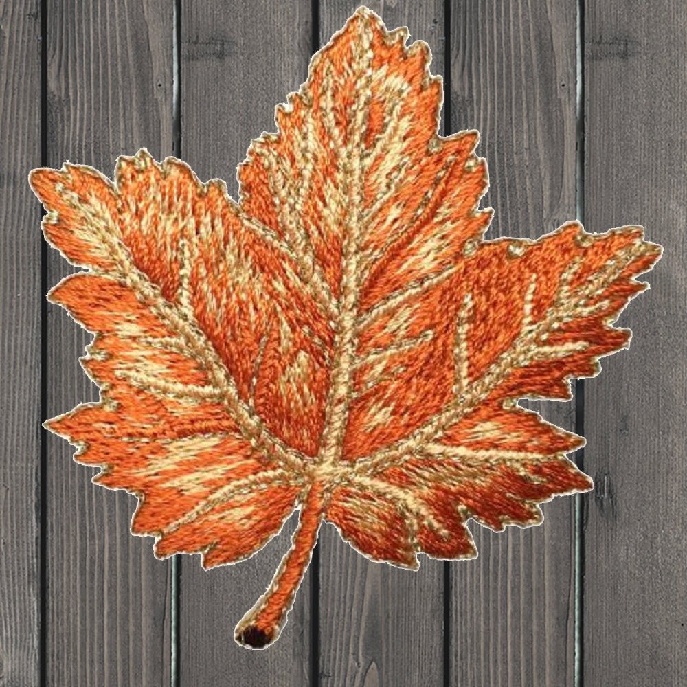 embroidered iron on sew on patch Fall Maple Orange Leaf 3