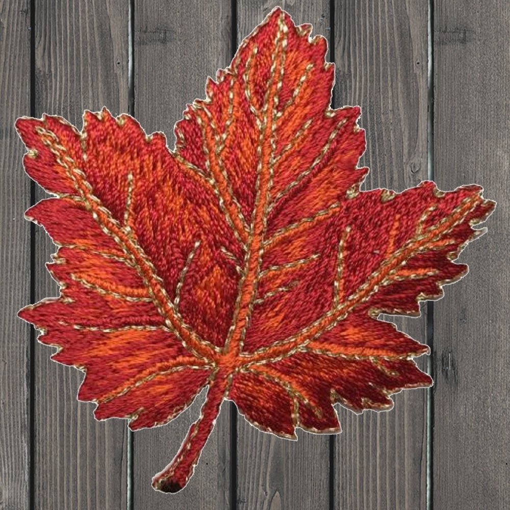 embroidered iron on sew on patch Fall Maple Red Leaf 2