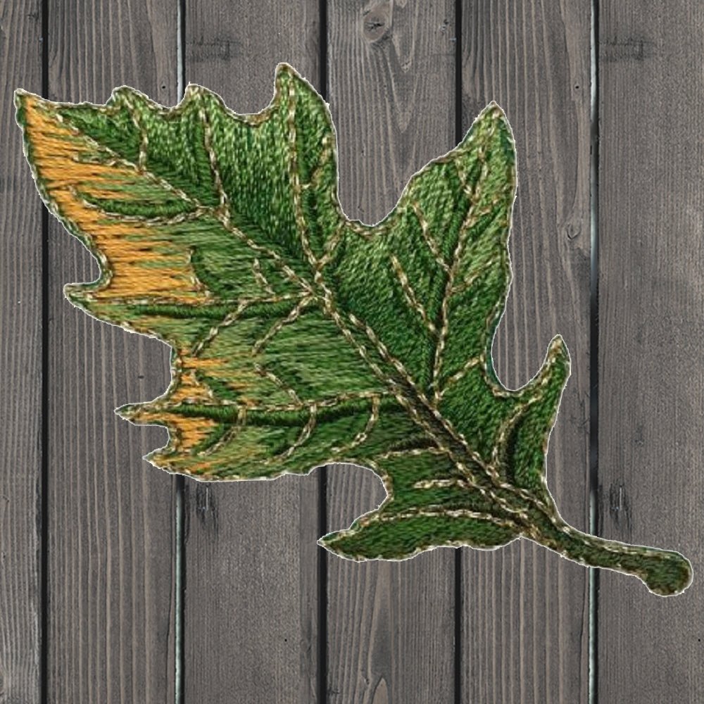 embroidered iron on sew on patch Fall Maple Thin Green Leaf