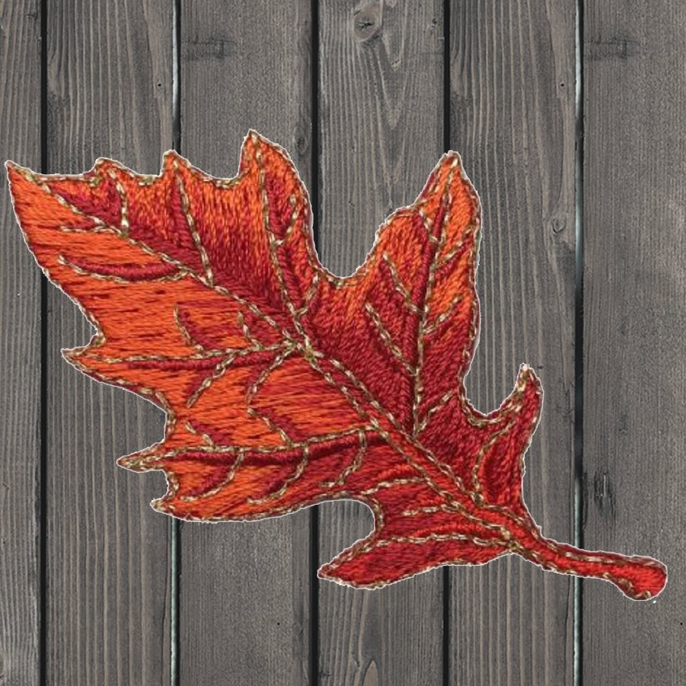 embroidered iron on sew on patch Fall Maple Thin Red Orange Leaf