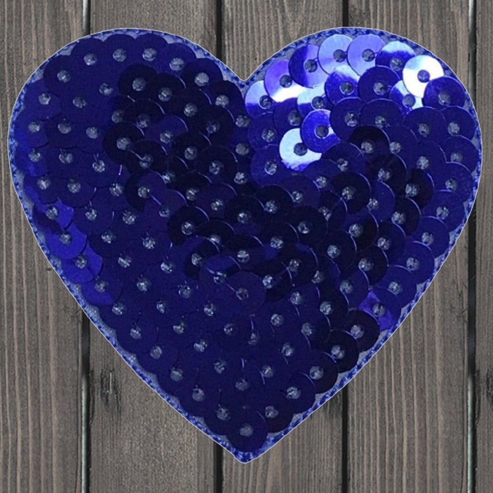 embroidered iron on sew on patch Heart Sequin Blue