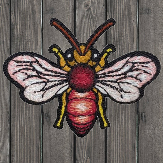 embroidered iron on sew on patch Red Bee Overhead