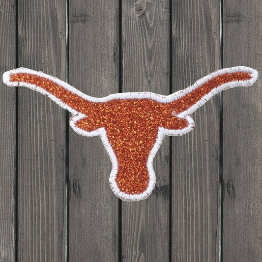 embroidered iron on sew on patch Steer Skull Orange Glitter White