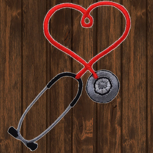 embroidered iron on sew on patch Stethoscope Red Heart