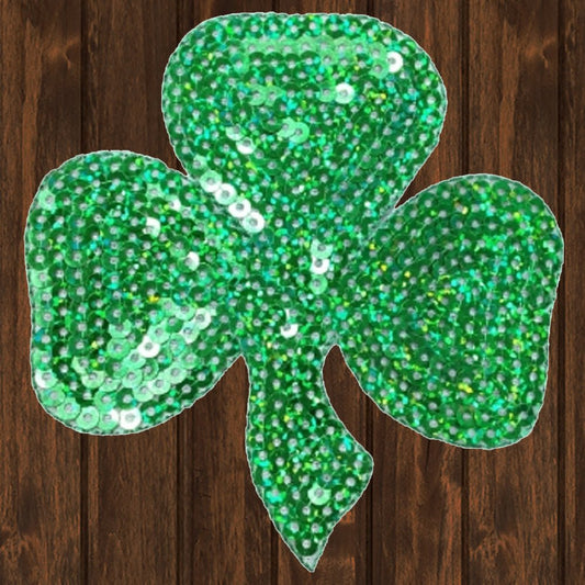 embroidered iron on sew on patch XL shamrock white