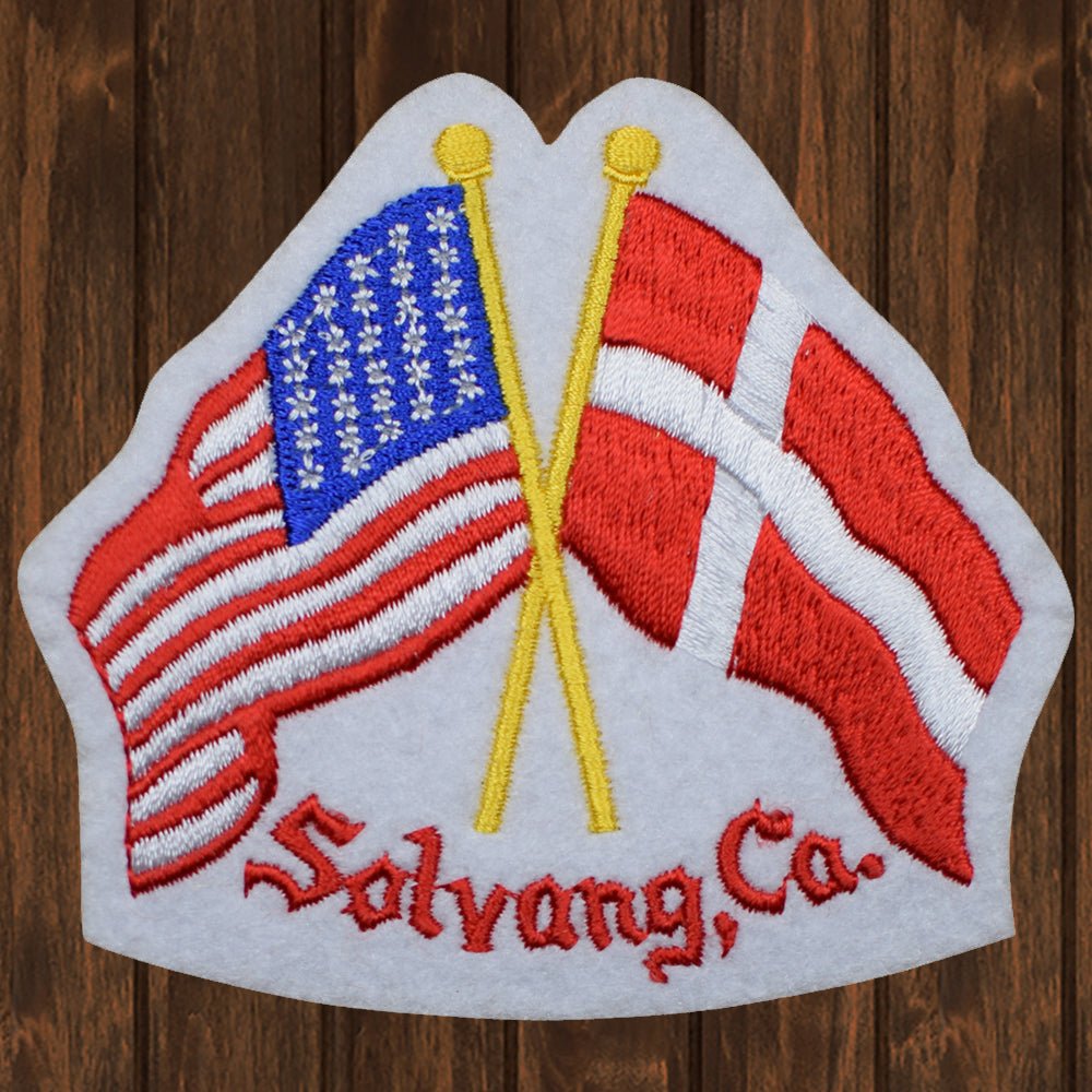 embroidered iron on sew on patch american denmark flag solvang california