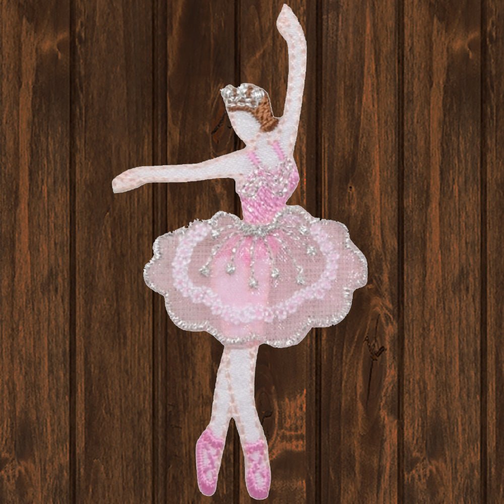 embroidered iron on sew on patch ballerina dancer pink