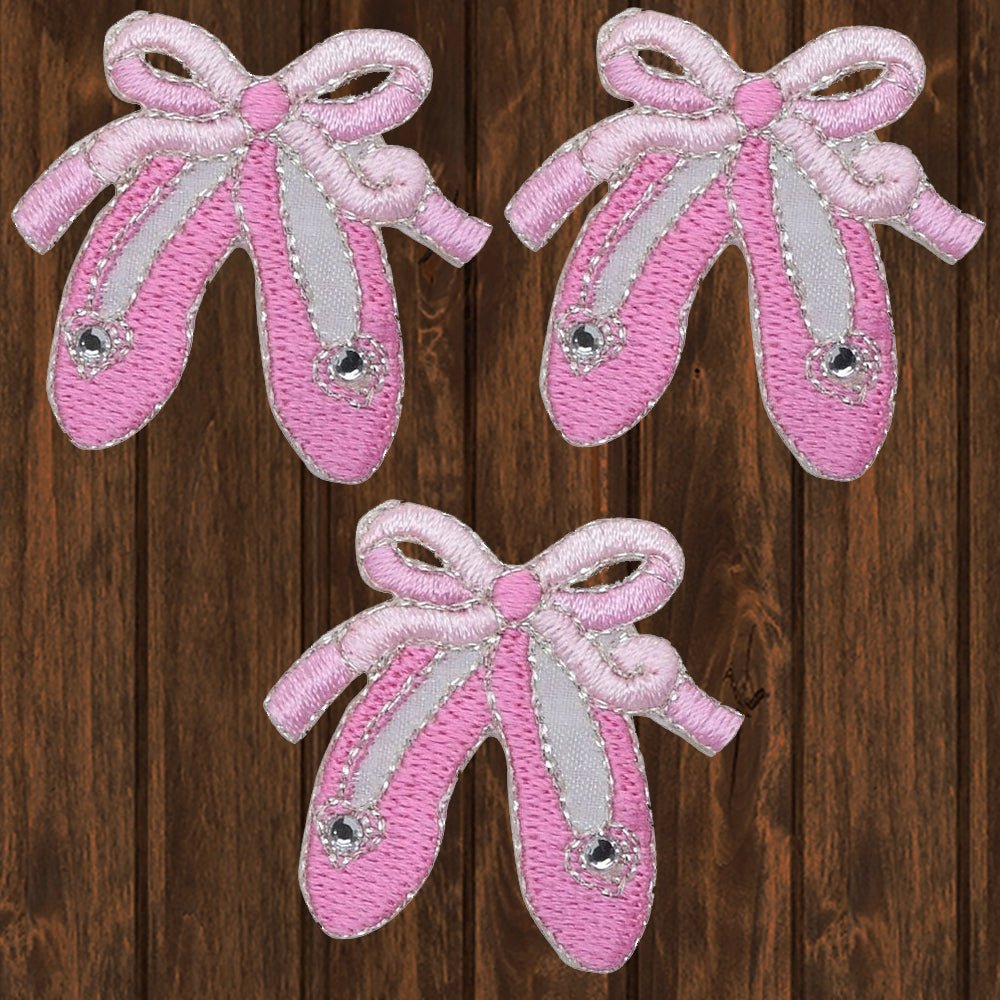 embroidered iron on sew on patch ballerina slippers pink