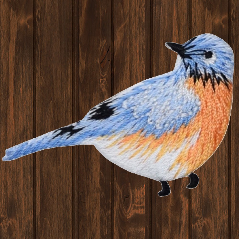 embroidered iron on sew on patch bird blue