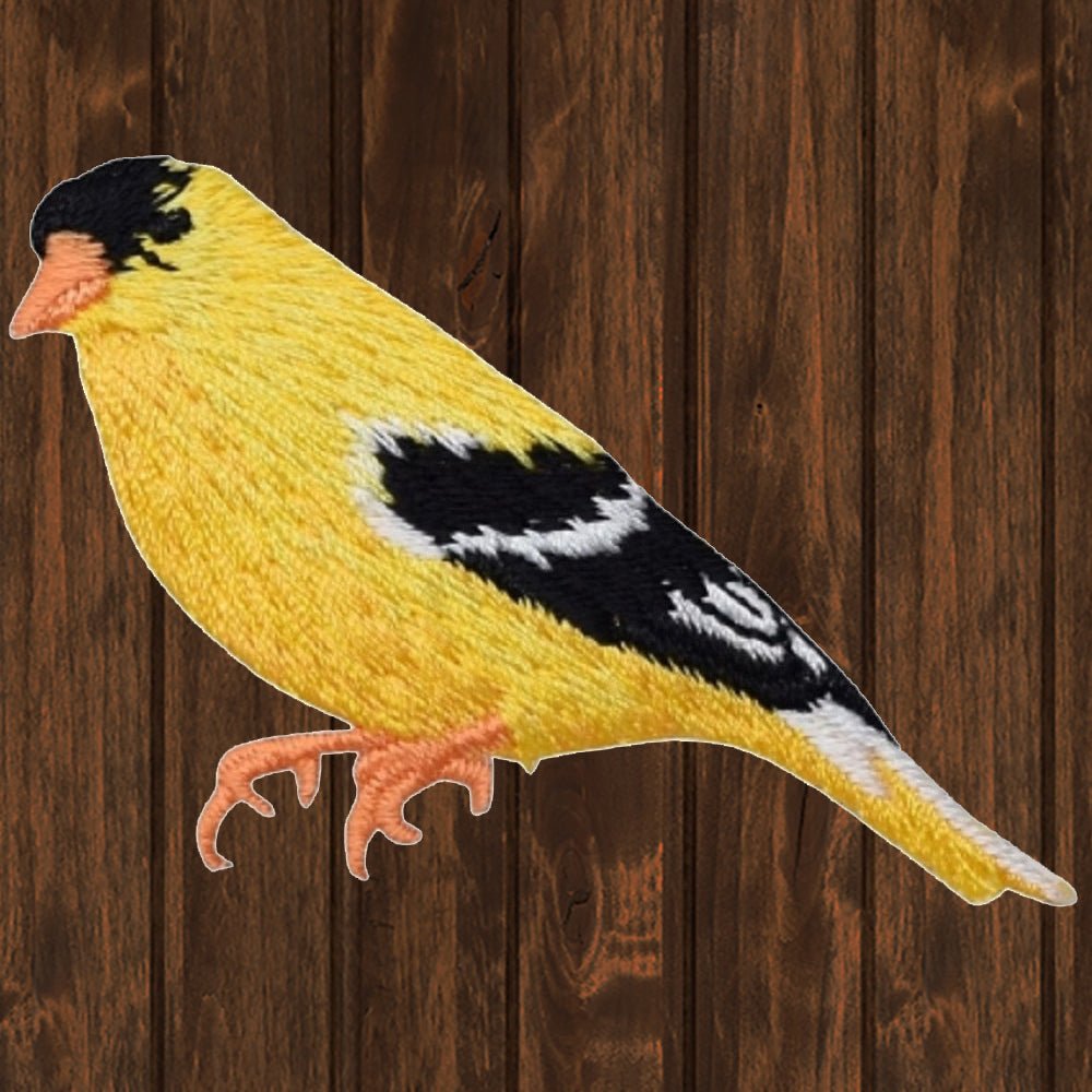 embroidered iron on sew on patch bird yellow finch