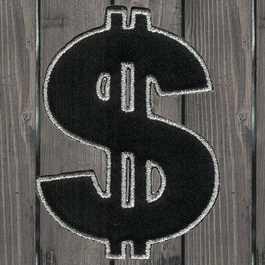 embroidered iron on sew on patch black dollar sign