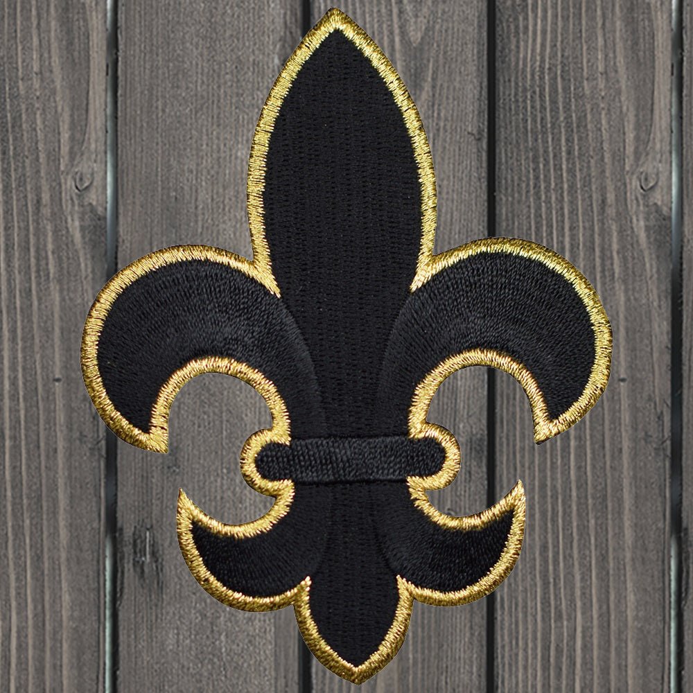 embroidered iron on sew on patch black gold fleur