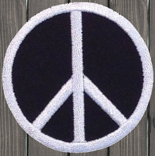 embroidered iron on sew on patch black white 60s peace sign