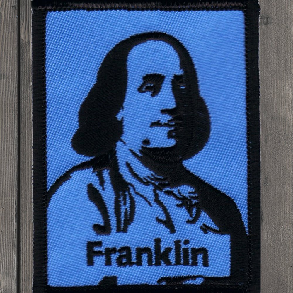 embroidered iron on sew on patch blue ben franklin