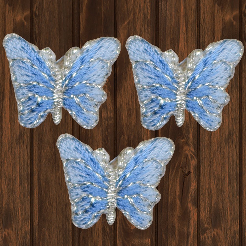 embroidered iron on sew on patch blue butterfly 3 pack