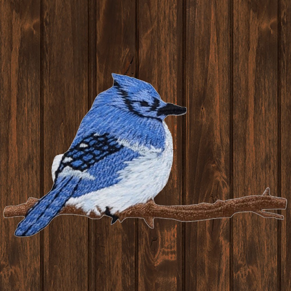 embroidered iron on sew on patch blue jay branch