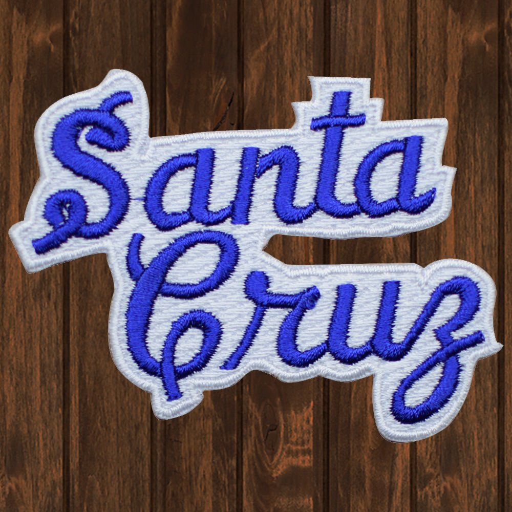 embroidered iron on sew on patch blue santa cruz script