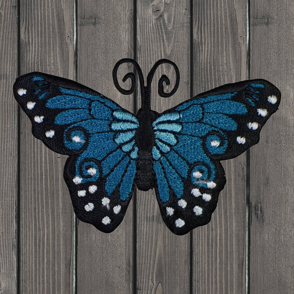 embroidered iron on sew on patch blue white black butterfly