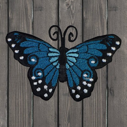 embroidered iron on sew on patch blue white black butterfly