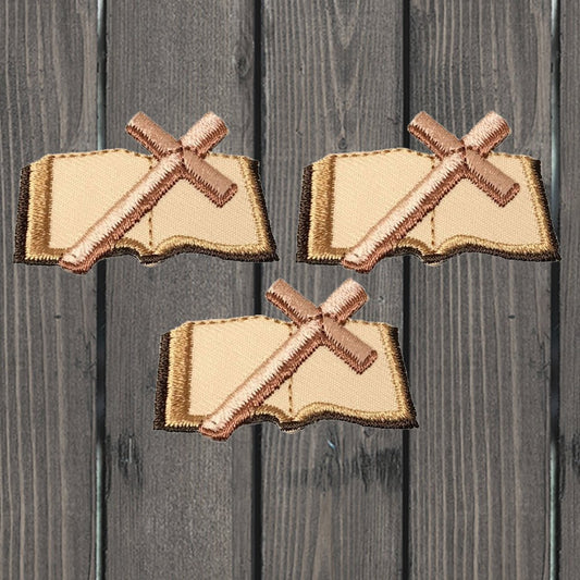 embroidered iron on sew on patch brown bible 3 pack