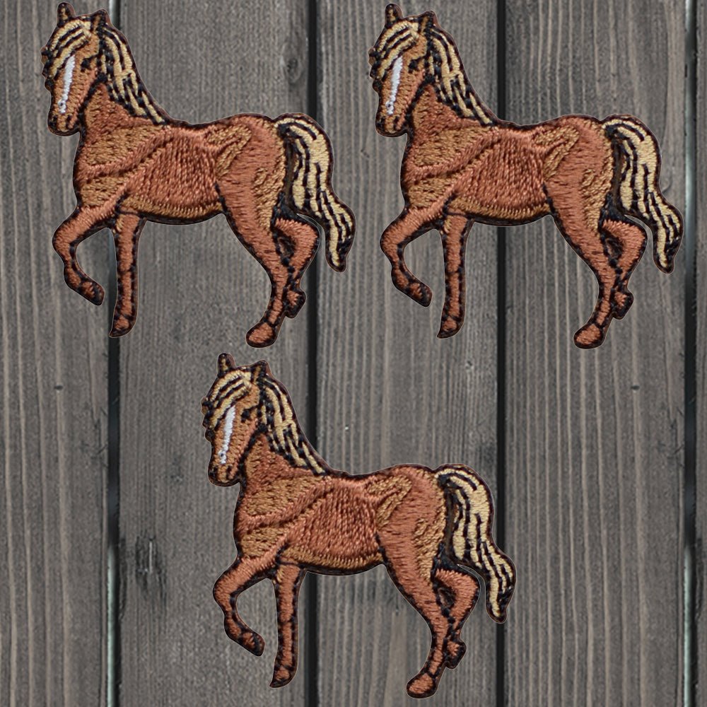 embroidered iron on sew on patch brown horse 3 pack