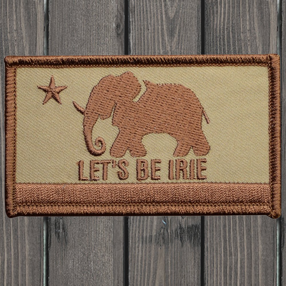 embroidered iron on sew on patch brown lets be irie elephant