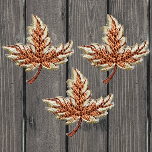 embroidered iron on sew on patch brown maple leaf 3 pack