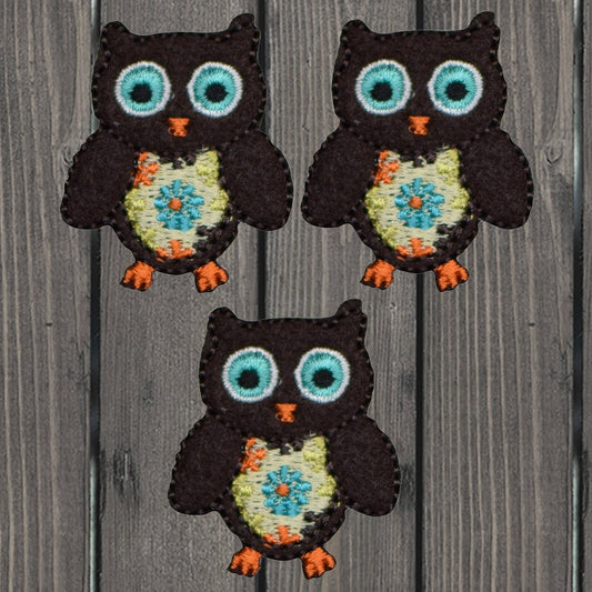 embroidered iron on sew on patch brown owl 3 pack