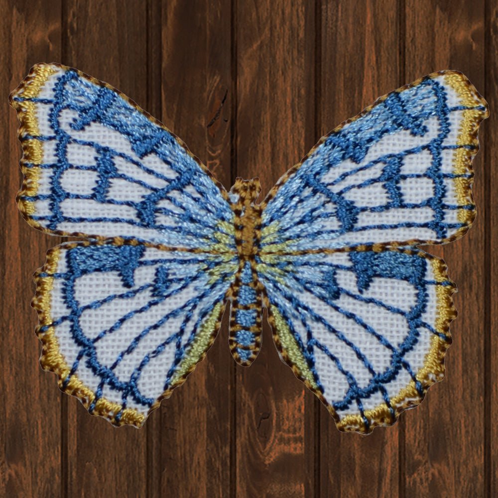 embroidered iron on sew on patch butterfly blue white